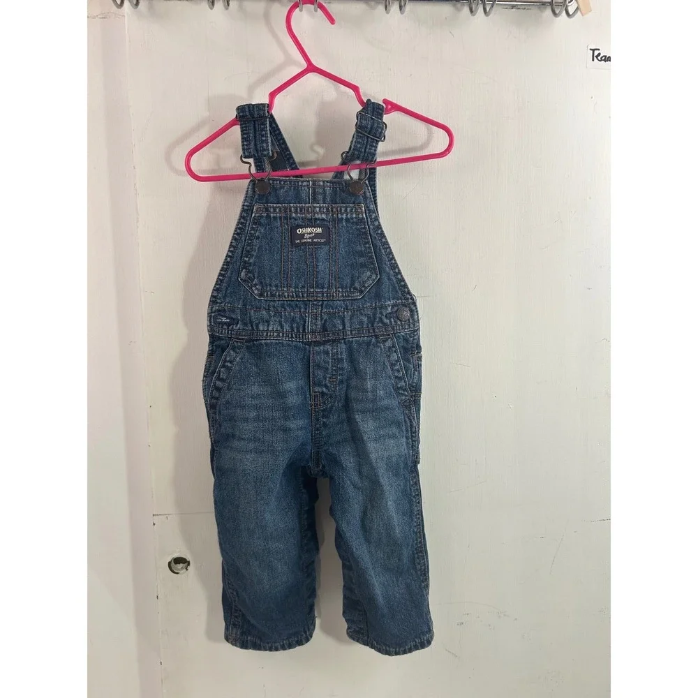 OshKosh B'gosh Denim Overalls 9-12M Blue Flannel Lined Baby Boy